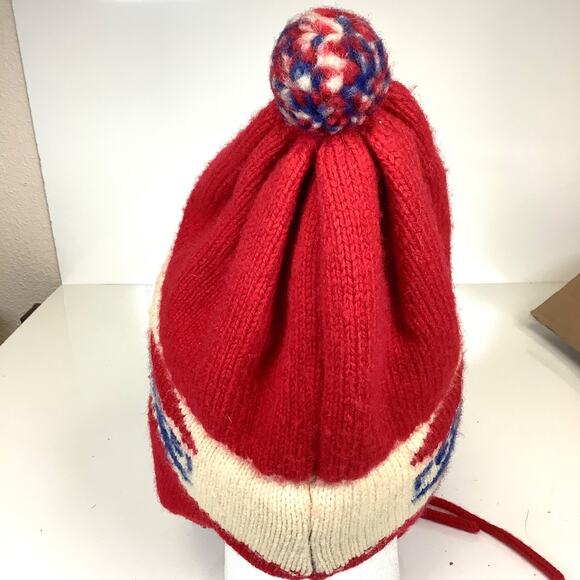 Vtg 1970s Pepsi Ski School Knit Beanie Hat Cap Red White Blue Pom Pom Winter USA - Picture 10 of 11